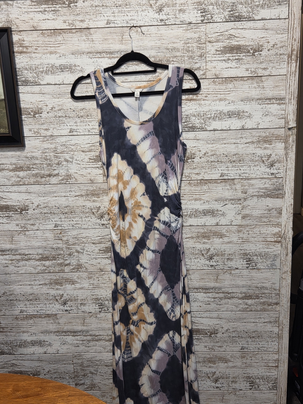 Cato Tie-Dye Sleeveless Maxi Dress in Navy, Cream, and Mauve